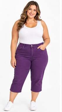 Woman Within Plus Size Fineline Stretch Denim Capri Jeans 42WP New Plum T110